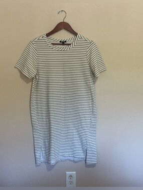 Sage green and cream Striped Short Sleeve T-Shirt Dress